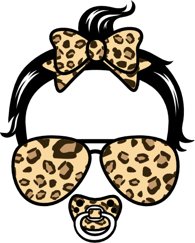 (382-P4011) Messy Bun Hair Mom Girl Dad Boy Baby Leopard Print Sunglasses