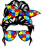 (382-P6301) Messy Bun Hair Mom Girl Dad Boy Baby Autism Puzzle Sunglasses