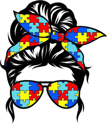 (s382-P6301-A) Messy Bun Hair Mom Girl Autism Puzzle Sunglasses