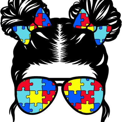 (382-P6301-B) Messy Bun Hair Girl Autism Puzzle Sunglasses