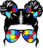 (382-P6301) Messy Bun Hair Mom Girl Dad Boy Baby Autism Puzzle Sunglasses