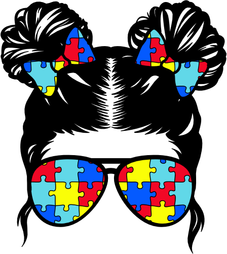 (s382-P6301-B) Messy Bun Hair Kid Girl Autism Puzzle Sunglasses