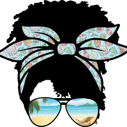 (383-Beach) African American Messy Bun Mom Girl Dad Boy Baby Beach View Sunglasses