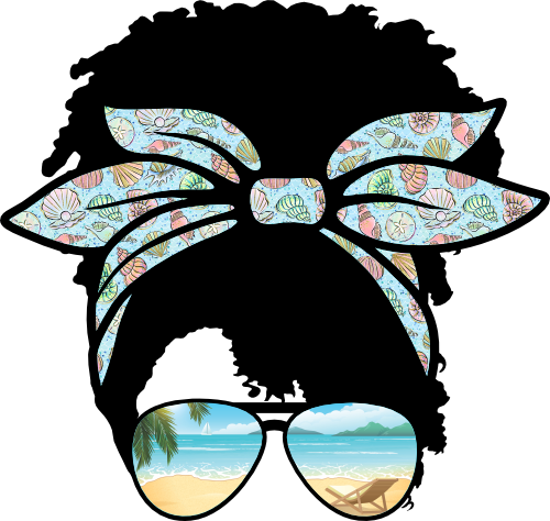 (s383-Beach-A) African American Messy Bun Mom Girl Beach View Sunglasses