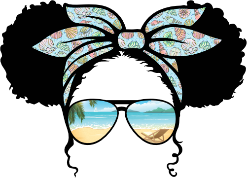 (s383-Beach-B) African American Messy Bun Kid Girl Beach View Sunglasses