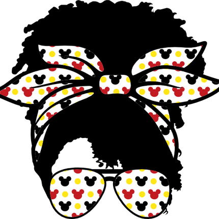 (383-Disney) African American Messy Bun Mom Girl Mickey Mouse Sunglasses