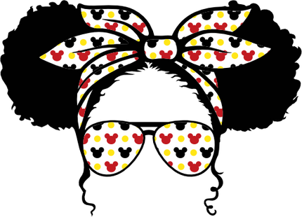 (383-Disney) African American Messy Bun Mom Girl Mickey Mouse Sunglasses