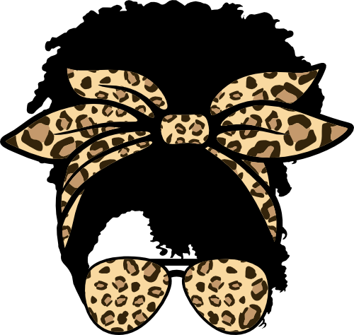 (s383-P4011-A) African American Messy Bun Mom Girl Leopard Print Sunglasses