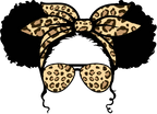 (383-P4011) African American Messy Bun Mom Girl Dad Boy Baby Leopard Print Sunglasses