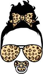 (383-P4011) African American Messy Bun Mom Girl Dad Boy Baby Leopard Print Sunglasses