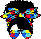 (383-P6301) African American Messy Bun Mom Girl Dad Boy Baby Autism Puzzle Sunglasses