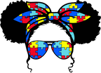 (383-P6301) African American Messy Bun Mom Girl Dad Boy Baby Autism Puzzle Sunglasses
