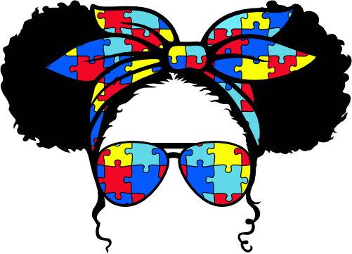(s383-P6301-B) African American Messy Bun Kid Girl Austism Puzzle Sunglasses