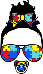 (383-P6301) African American Messy Bun Mom Girl Dad Boy Baby Autism Puzzle Sunglasses