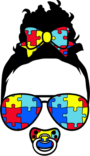 (s383-P6301-C) African American Messy Bun Baby Girl Austism Puzzle Sunglasses