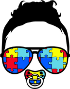 (383-P6301) African American Messy Bun Mom Girl Dad Boy Baby Autism Puzzle Sunglasses