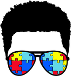(383-P6301) African American Messy Bun Mom Girl Dad Boy Baby Autism Puzzle Sunglasses