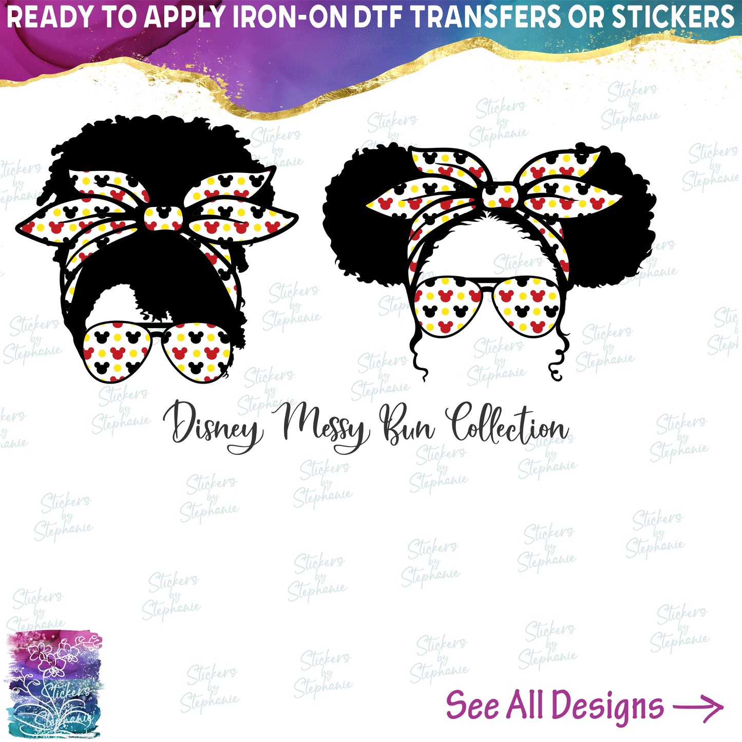 (s383-D) Disney Messy Bun Mom Daughter African American Collection