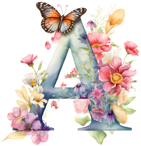 (s384-1) Butterfly Floral Flower Monogram Letter All Letters A-Z