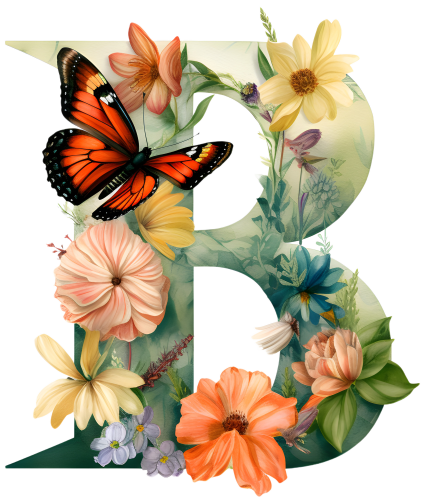 (s384-1) Butterfly Floral Flower Monogram Letter All Letters A-Z