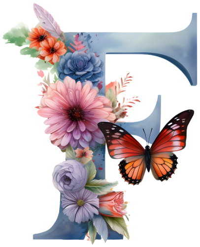 (s384-1) Butterfly Floral Flower Monogram Letter All Letters A-Z