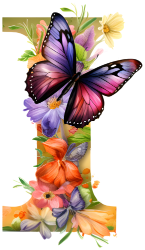 (s384-1) Butterfly Floral Flower Monogram Letter All Letters A-Z