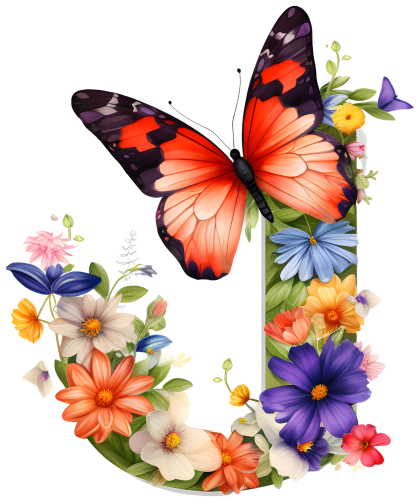 (s384-1) Butterfly Floral Flower Monogram Letter All Letters A-Z