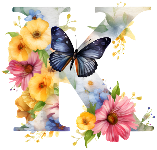 (s384-1) Butterfly Floral Flower Monogram Letter All Letters A-Z