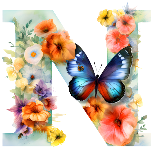 (s384-1) Butterfly Floral Flower Monogram Letter All Letters A-Z