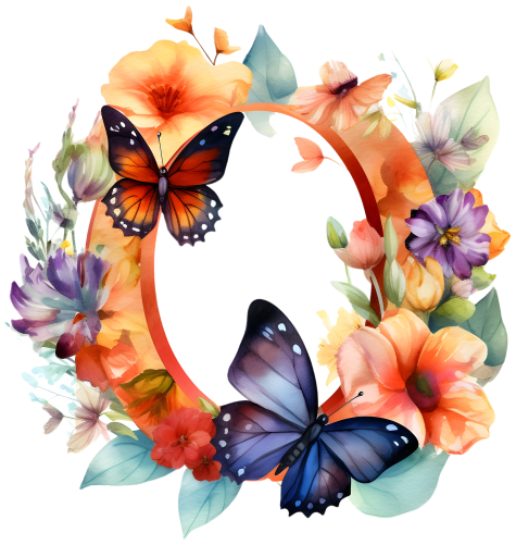 (s384-1) Butterfly Floral Flower Monogram Letter All Letters A-Z