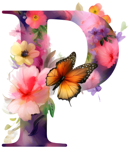 (s384-1) Butterfly Floral Flower Monogram Letter All Letters A-Z