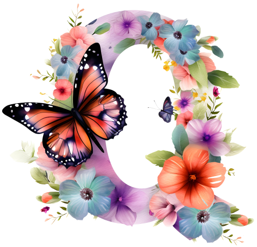(s384-1) Butterfly Floral Flower Monogram Letter All Letters A-Z