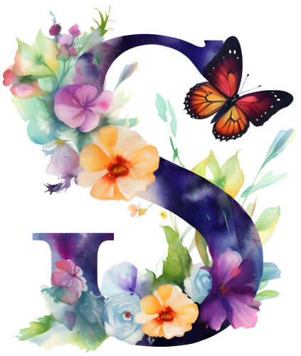 (s384-1) Butterfly Floral Flower Monogram Letter All Letters A-Z