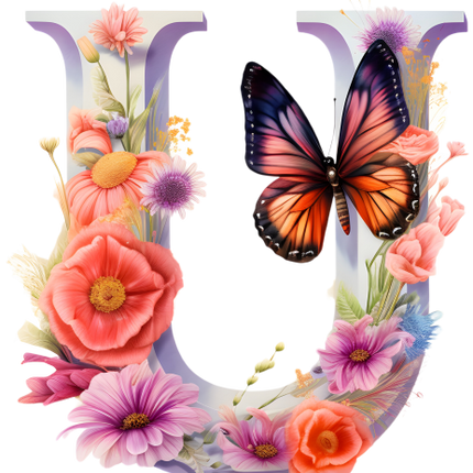 (384-01) Butterfly Floral Flower Monogram Letter All Letters A-Z