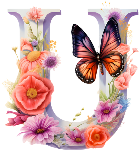 (s384-1) Butterfly Floral Flower Monogram Letter All Letters A-Z