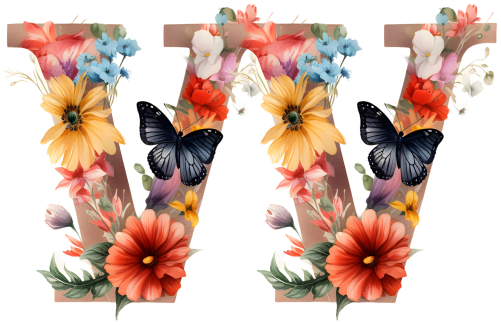 (s384-1) Butterfly Floral Flower Monogram Letter All Letters A-Z