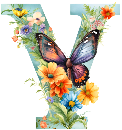 (s384-1) Butterfly Floral Flower Monogram Letter All Letters A-Z