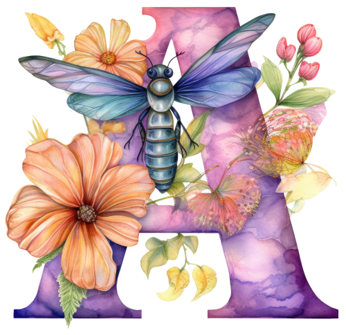 (s384-2) Dragonfly Floral Flower Monogram Letter All Letters A-Z