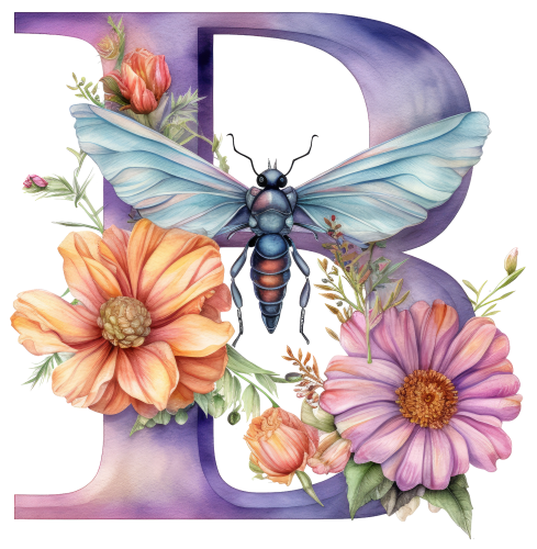 (s384-2) Dragonfly Floral Flower Monogram Letter All Letters A-Z