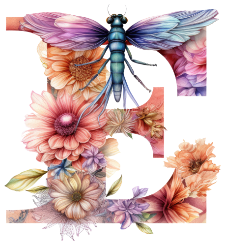 (s384-2) Dragonfly Floral Flower Monogram Letter All Letters A-Z