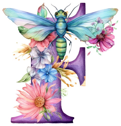(s384-2) Dragonfly Floral Flower Monogram Letter All Letters A-Z