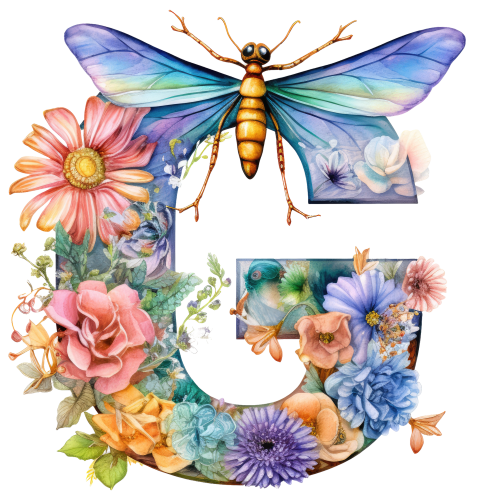 (s384-2) Dragonfly Floral Flower Monogram Letter All Letters A-Z