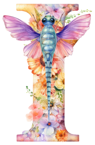 (s384-2) Dragonfly Floral Flower Monogram Letter All Letters A-Z