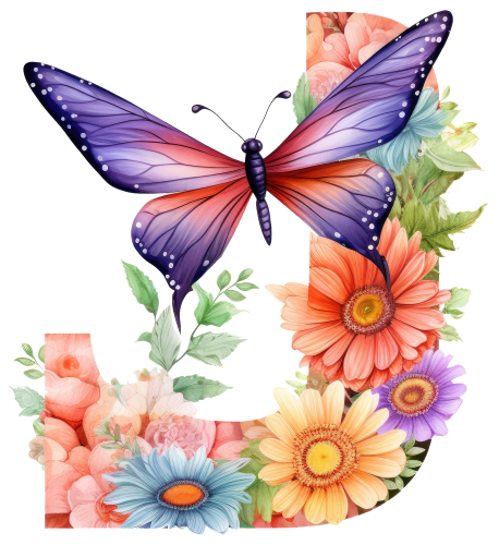(s384-2) Dragonfly Floral Flower Monogram Letter All Letters A-Z