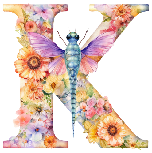 (s384-2) Dragonfly Floral Flower Monogram Letter All Letters A-Z