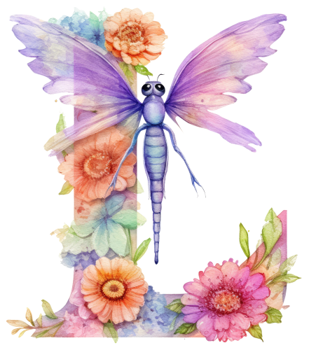 (s384-2) Dragonfly Floral Flower Monogram Letter All Letters A-Z