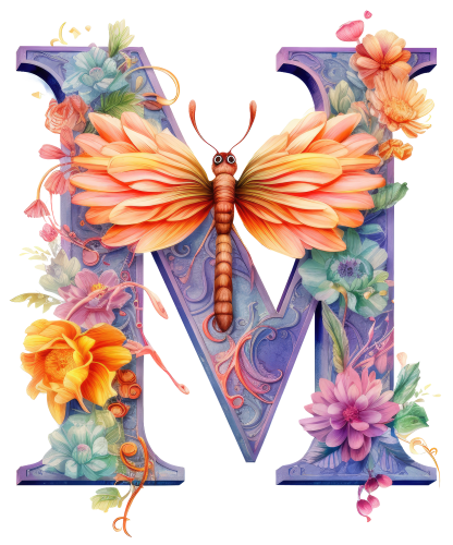 (s384-2) Dragonfly Floral Flower Monogram Letter All Letters A-Z