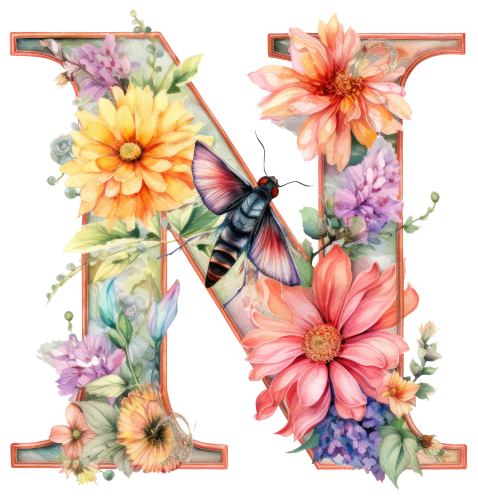 (s384-2) Dragonfly Floral Flower Monogram Letter All Letters A-Z