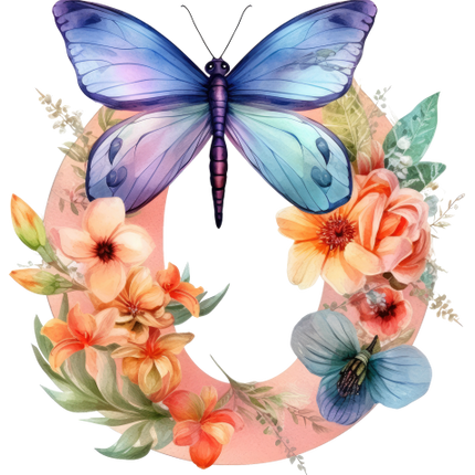 (384-02) Dragonfly Floral Flower Monogram Letter All Letters A-Z