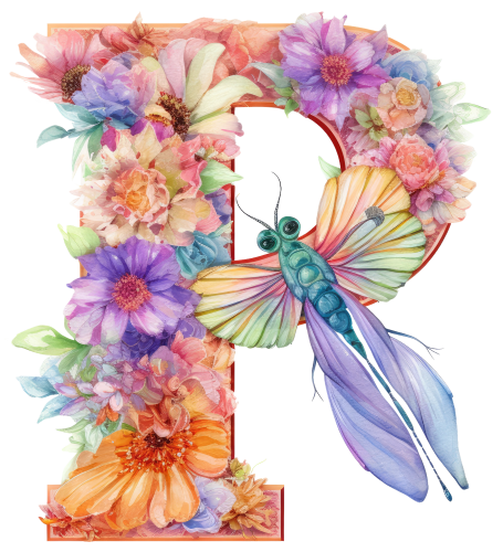 (s384-2) Dragonfly Floral Flower Monogram Letter All Letters A-Z